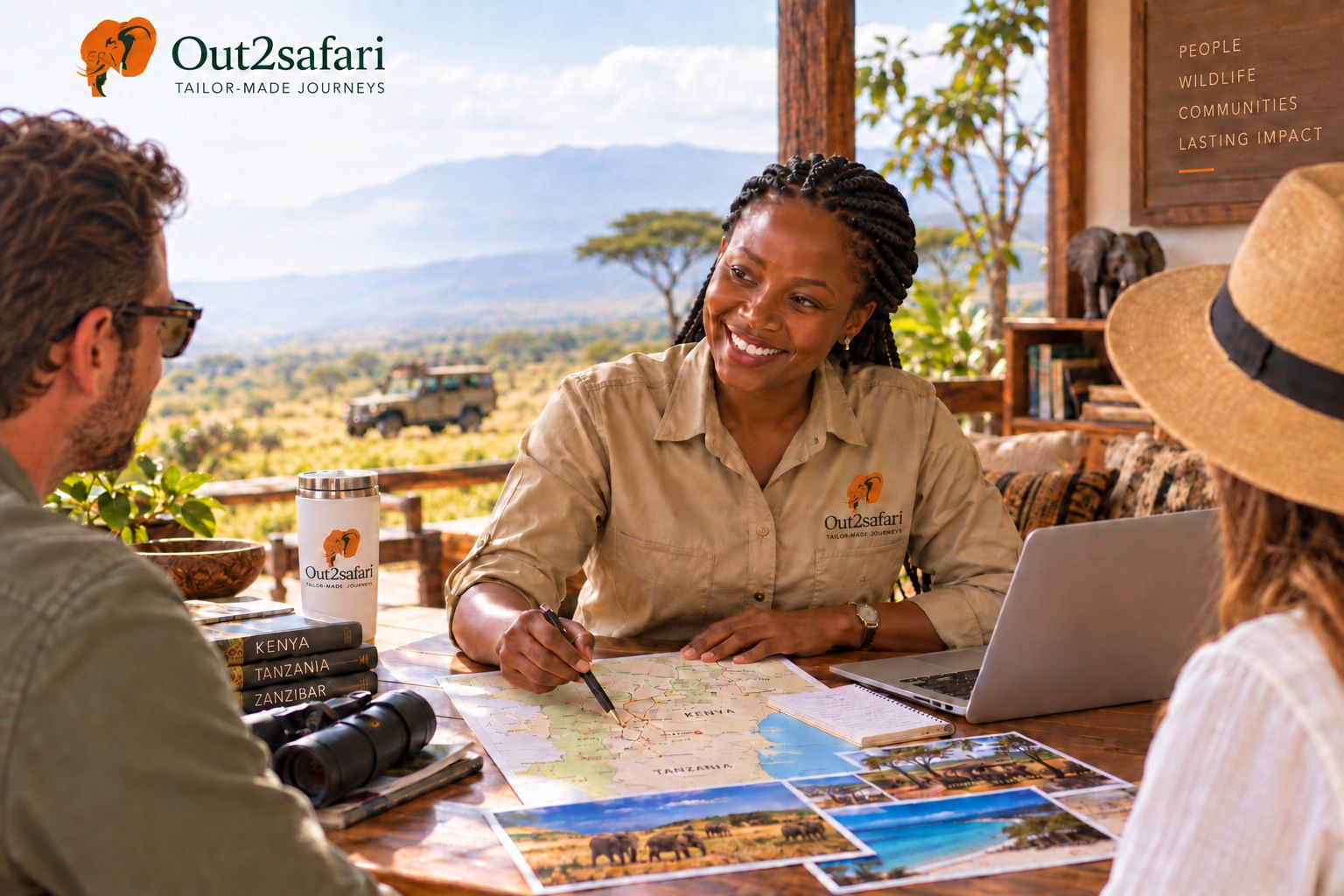 An Out2safari travel designer planning a Kenya and Tanzania route with two guests